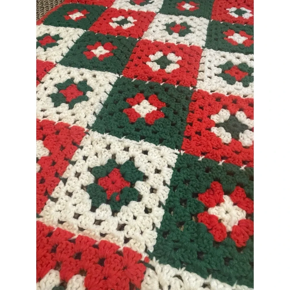 Handmade Crochet Christmas Afghan Throw Granny Square Blanket 35
